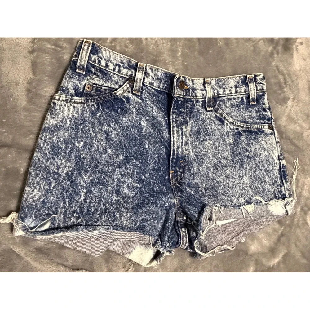 Vintage Levis 505 Acid Wash Denim Shorts Mens 34 Orange Tab Made in USA Raw Hem